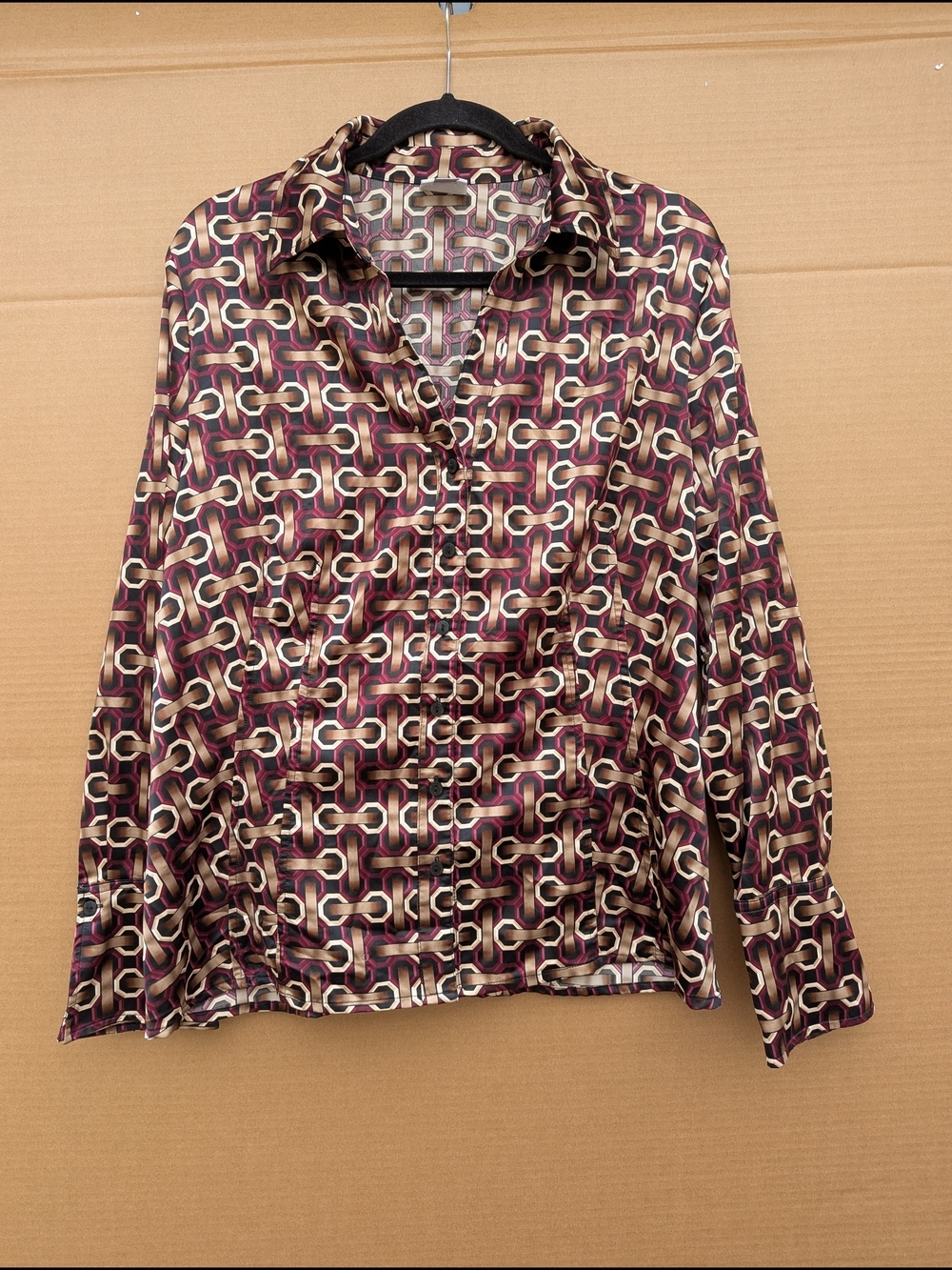 Worthington Office Workwear Satin Blouse XL Marron Equestrian Horsebit Button Up
